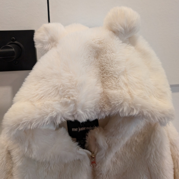 ME JANE MINI baby girl super fuzzy bear ears hooded plush cream jacket - Picture 5 of 11